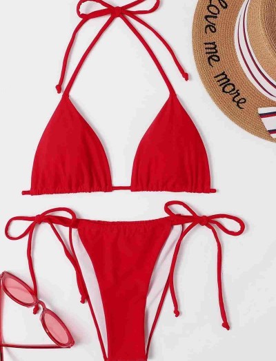 ReyonGO Brezilya Model Bağlamalı Bikini Takım Kırmızı
