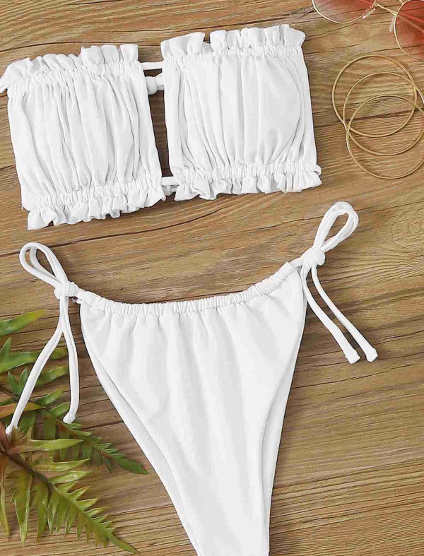 ReyonGO Brezilya Model Büzgülü Bağlamalı Bikini Altı Beyaz