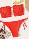 ReyonGO Brezilya Model Büzgülü Bağlamalı Bikini Altı Kırmızı