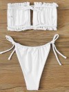 ReyonGO Brezilya Model Büzgülü Bağlamalı Bikini Takım Beyaz