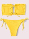 ReyonGO Brezilya Model Büzgülü Bağlamalı Bikini Takım Sarı