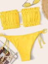 ReyonGO Brezilya Model Büzgülü Bağlamalı Bikini üstü Sarı