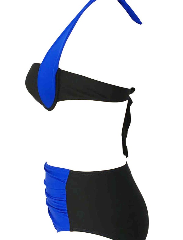 ReyonGO Kaplı Mavi Siyah Tasarımlı Yüksek Bel Bikini Takım