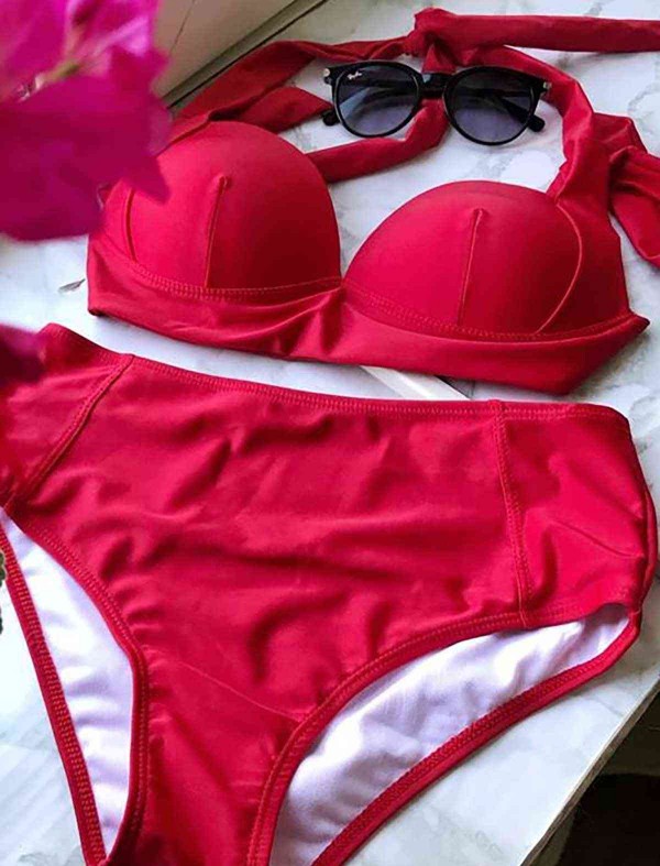 ReyonGO Kırmızı Yuksek Bel Bikini Takım
