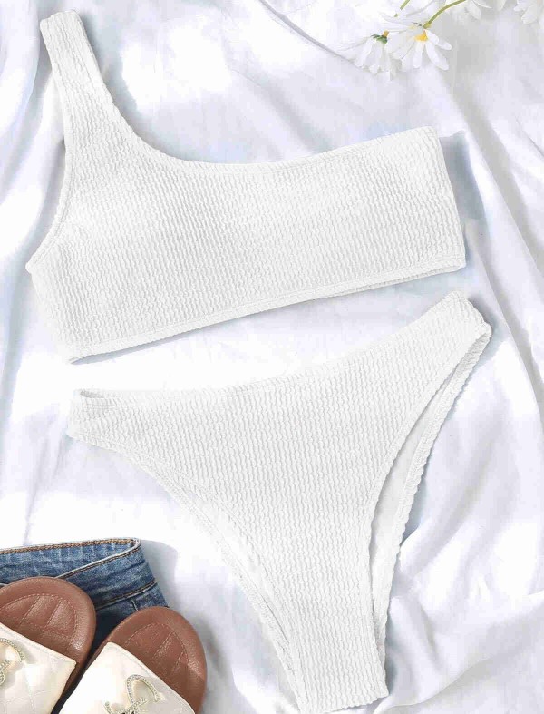 ReyonGO Özel Fitilli Kumaş Bikini Takım Beyaz
