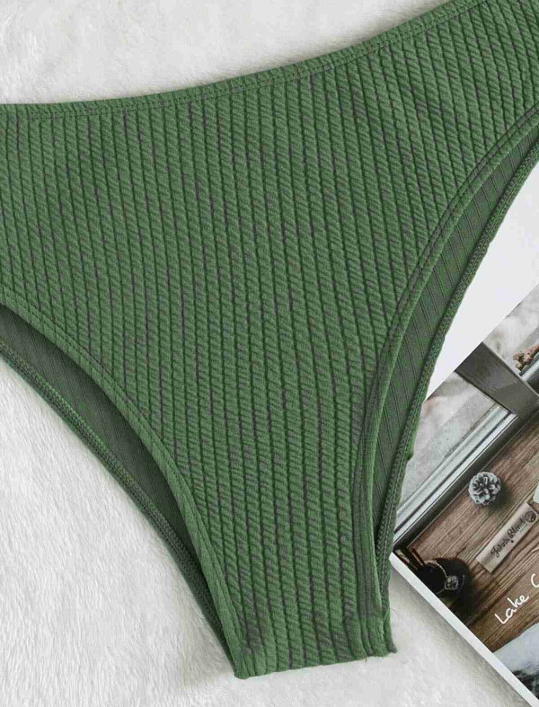 ReyonGO Özel Fitilli Kumaş Yüksek Bel Tankini Bikini Takım Yeşil