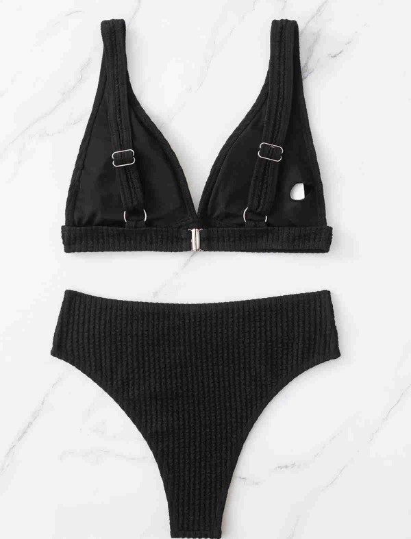 ReyonGO Özel Kumaş Yüksel Bel Bikini Takım Siyah