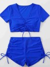 ReyonGO Özel tasarım Yarım Kol Büzgü Detaylı Bikini Takım Mavi