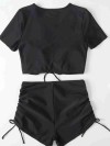 ReyonGO Özel tasarım Yarım Kol Büzgü Detaylı Bikini Takım Siyah