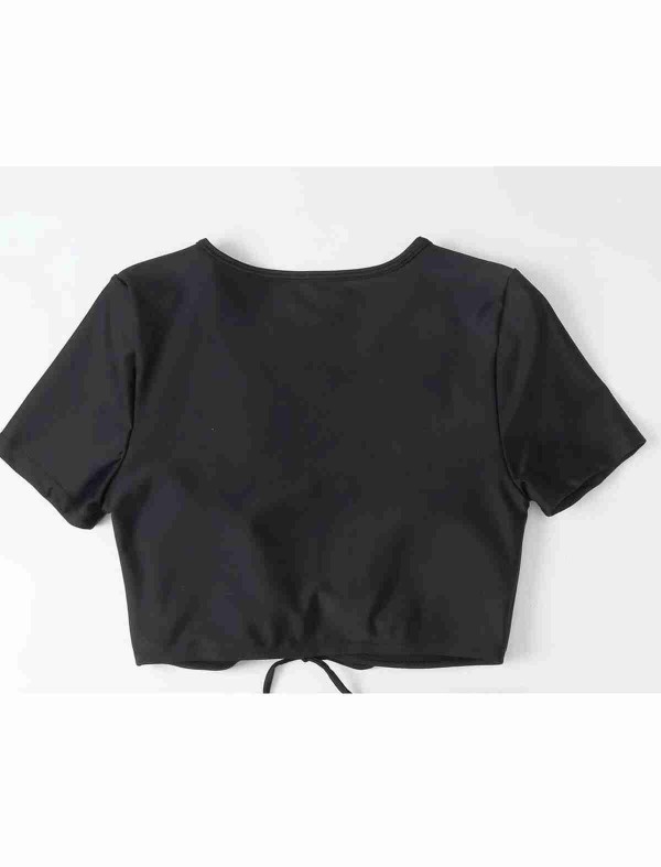 ReyonGO Özel tasarım Yarım Kol Büzgü Detaylı Bikini Üstü Siyah