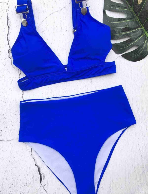 ReyonGO Özel Tasarım Yüksek Bel Bikini Takım Mavi