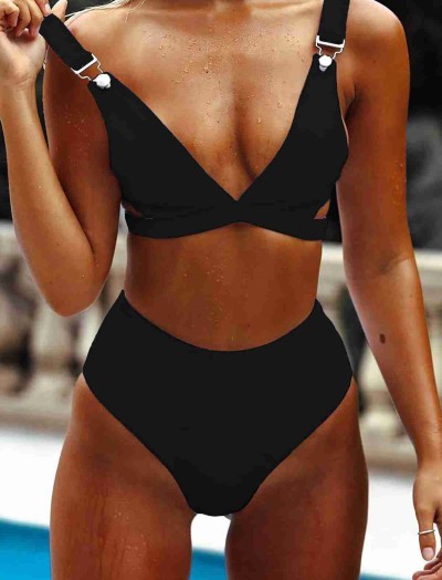 ReyonGO Özel Tasarım Yüksek Bel Bikini Takım Siyah