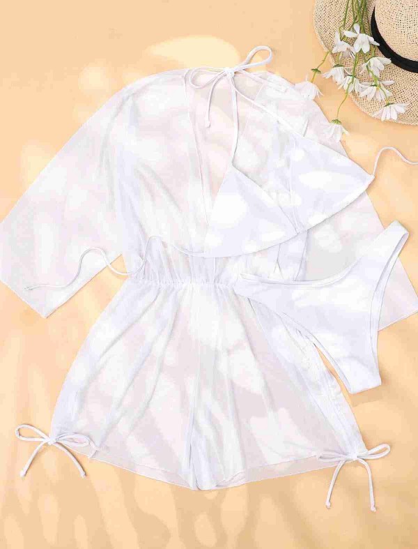 ReyonGO Şifon Pareo Plaj Elbisesi Cover Up Kimono Beyaz