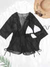 ReyonGO Şifon Pareo Plaj Elbisesi Cover Up Kimono Siyah