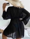 ReyonGO Uzun Önden Bağlamalı Plaj Elbisesi Pareo Kimono Siyah