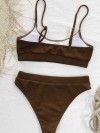 ReyonGO Yüksek Bel Fitilli Kumaş Tankini Bikini Takım Kahverengi