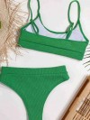 ReyonGO Yüksek Bel Fitilli Kumaş Tankini Bikini Takım Yeşil