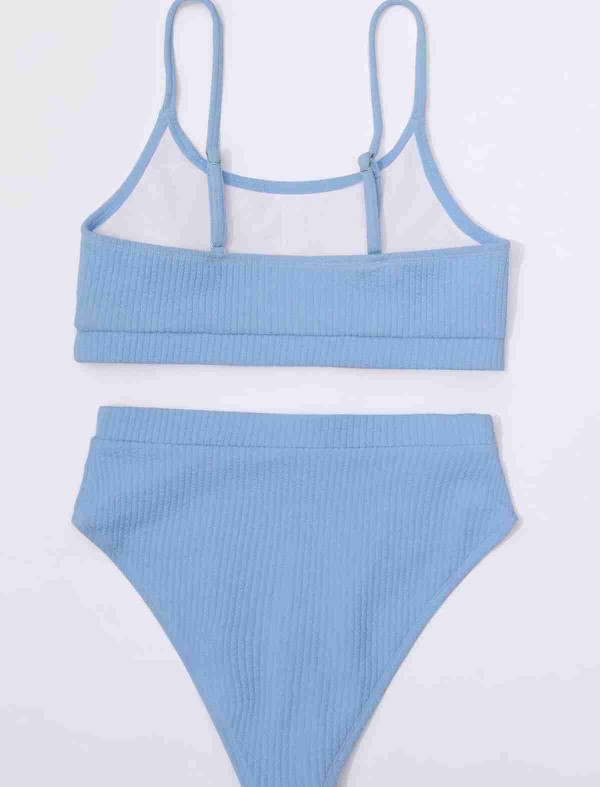 ReyonGO Yüksek Bel Özel Kumaş Tankini Bikini Takım Mavi