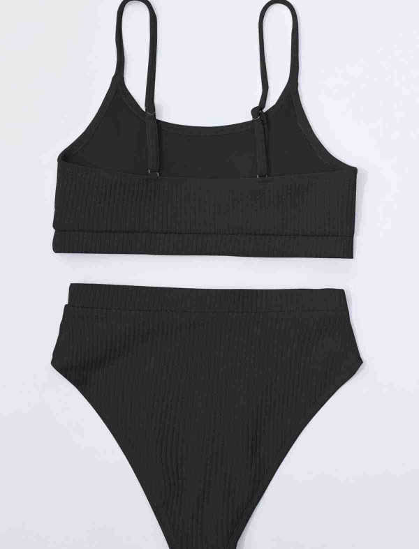 ReyonGO Yüksek Bel Özel Kumaş Tankini Bikini Takım Siyah