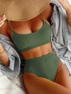 ReyonGO Yüksek Bel Özel Kumaş Tankini Bikini Takım Yeşil