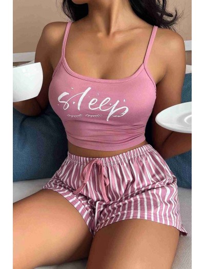 ReyonGO Askılı Sleep Basklı Sortlu Pijama Takımı Çok Renkli