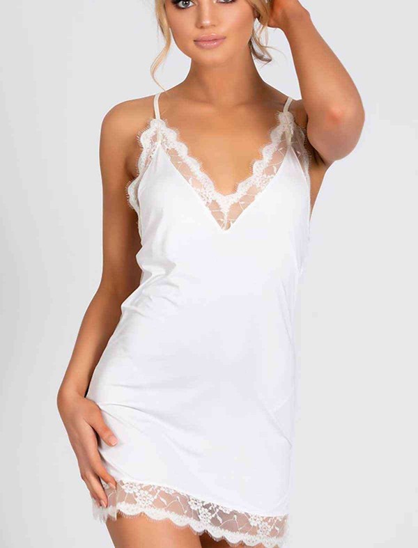 ReyonGO Dantel İşlemeli Gecelik İç Giyim Beyaz