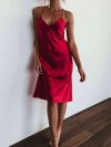 ReyonGO Sırt Dekolteli Uzun Saten Gecelik Elbise Kırmızı