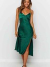 ReyonGO Saten Uzun Yırtmaçlı Gecelik Elbise Yeşil