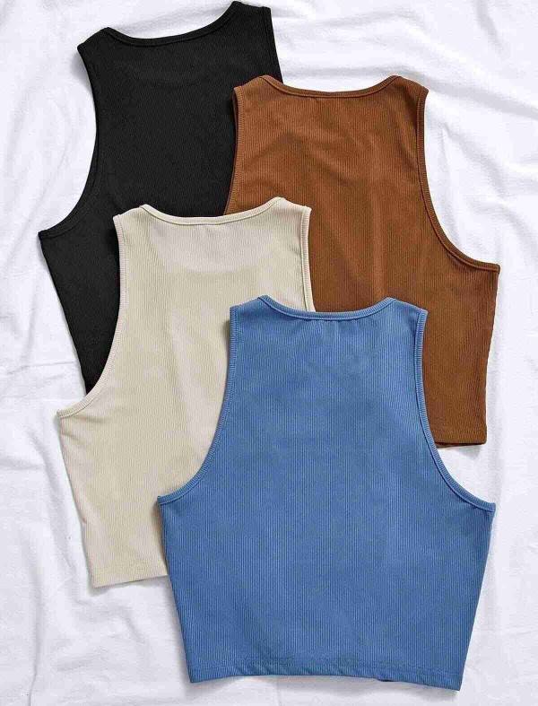 ReyonGO Tek Renk 1 Adet Kadın Kolsuz Örme Kumaş Bluz Crop Kahverengi