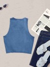 ReyonGO Tek Renk 1 Adet Kadın Kolsuz Örme Kumaş Bluz Crop Mavi