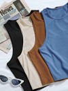 ReyonGO Tek Renk 1 Adet Kadın Kolsuz Örme Kumaş Bluz Crop Siyah